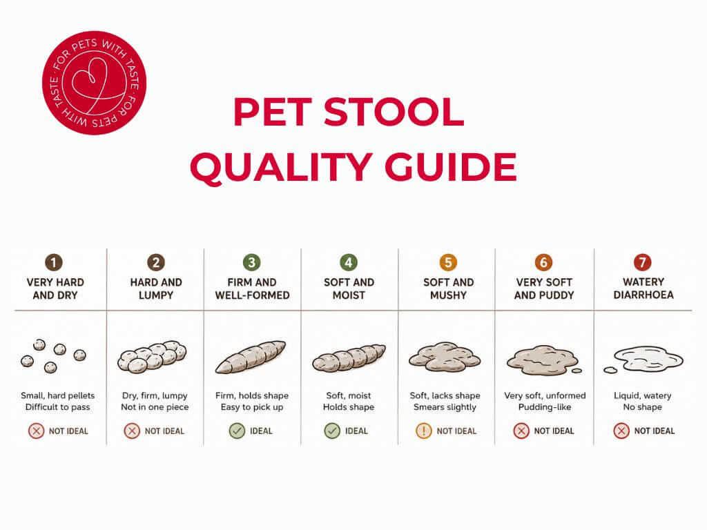 Pet stool quality chart showing different stool textures from healthy to diarrhoea.